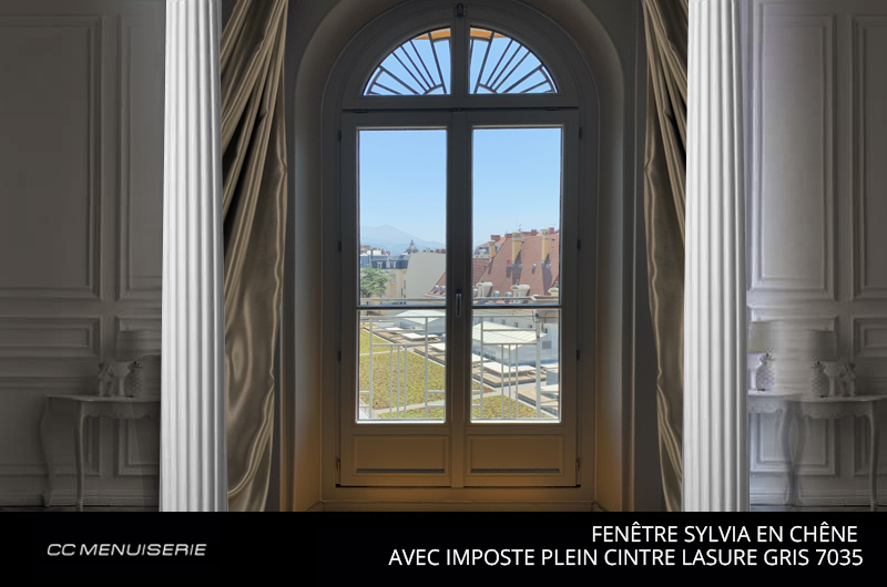 Fenêtre Sylvia En Chêne Avec Imposte Plein Cintre Lasure Gris 7035