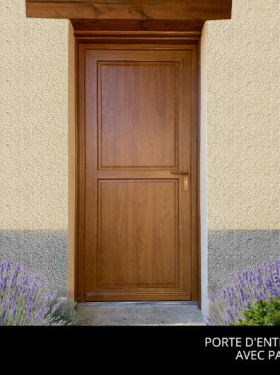 Porte d'Entrée PVC Chêne Doré Panneau Plate-Bande