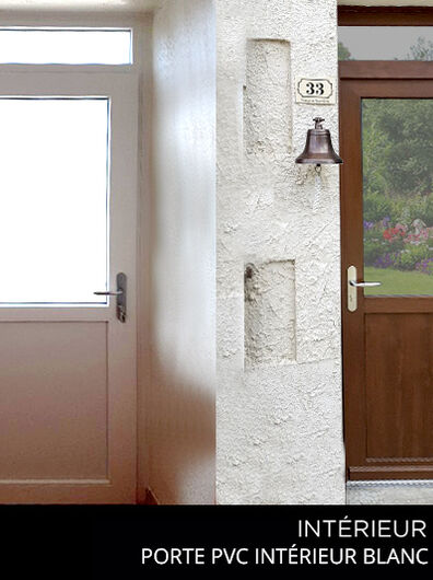 Porte d'Entrée PVC blanc et Noyer